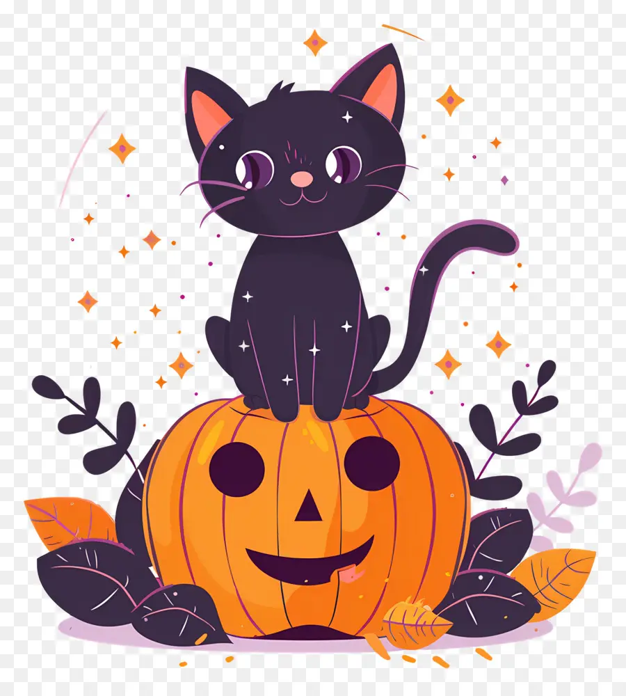 Gato De Halloween，Gato Preto Em Abóbora PNG