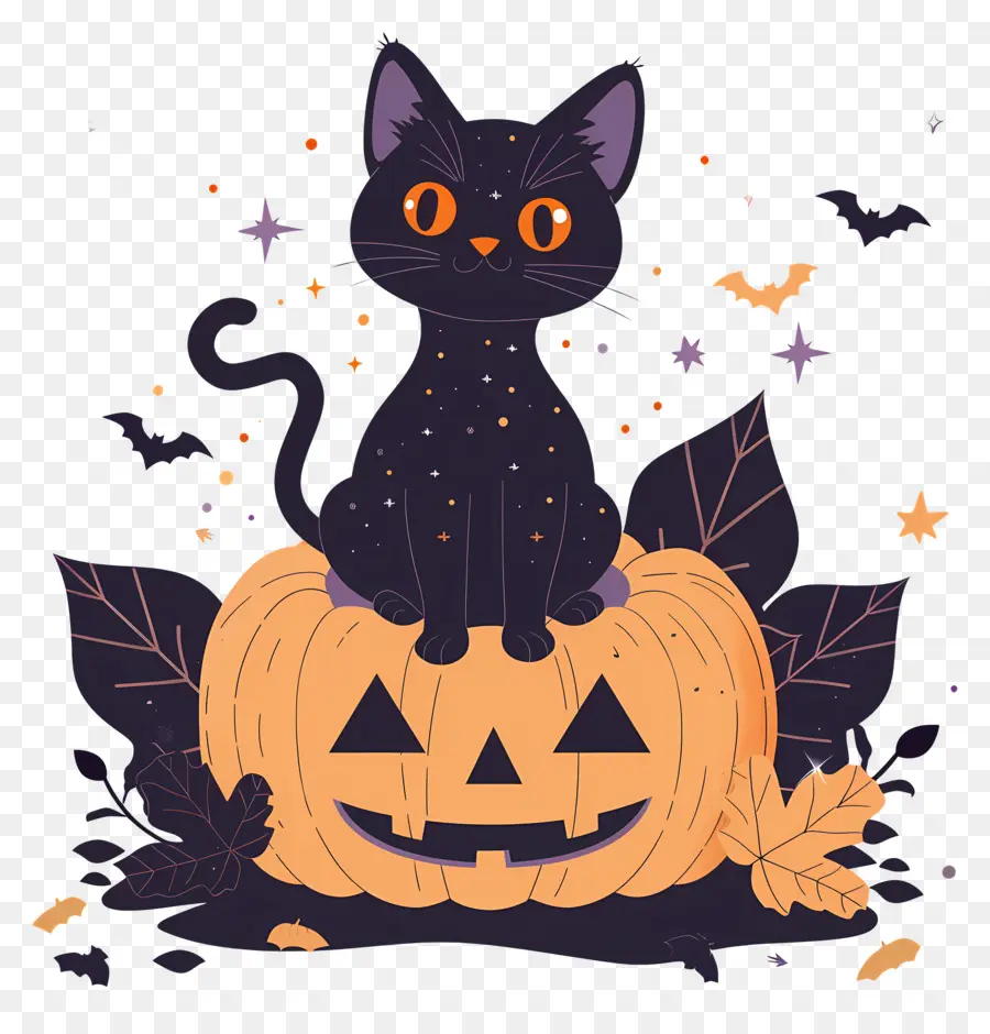 Gato De Halloween，Gato Preto Em Abóbora PNG