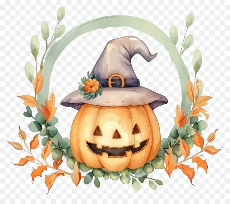 Guirlanda De Halloween，Abóbora Com Chapéu De Bruxa PNG