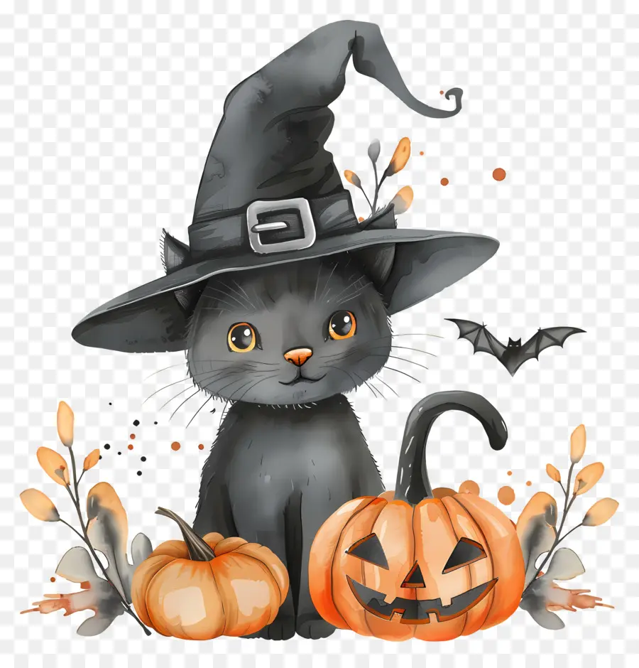 Gato De Halloween，Gato Preto Com Abóboras PNG