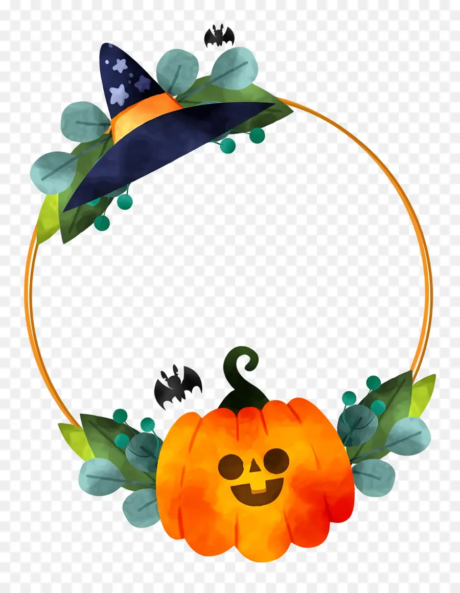 Guirlanda De Halloween，Abóbora Com Chapéu De Bruxa PNG