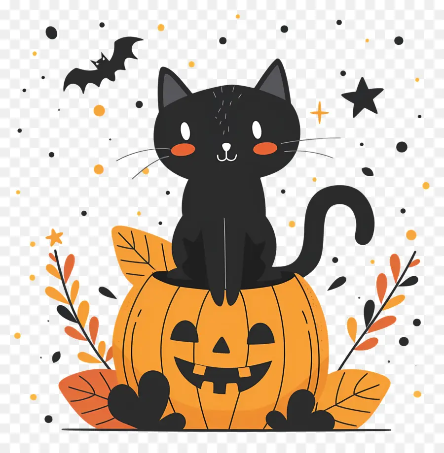 Gato De Halloween，Gato Preto Em Abóbora PNG