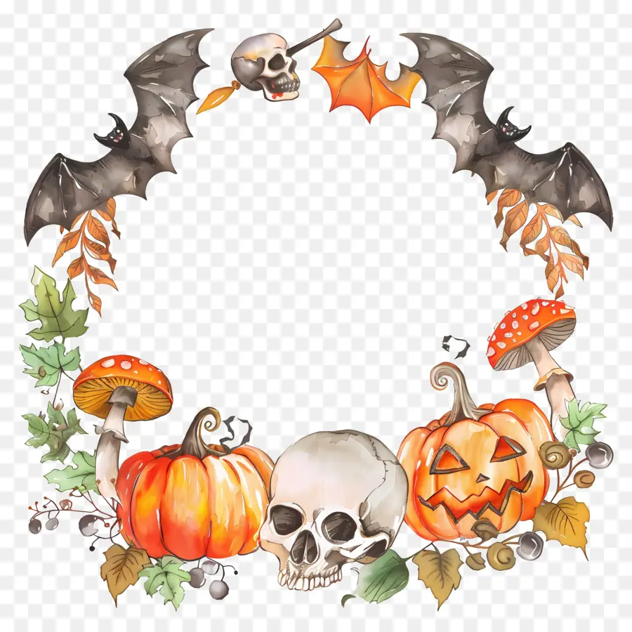 Guirlanda De Halloween，Guirlanda Com Caveira E Abóboras PNG