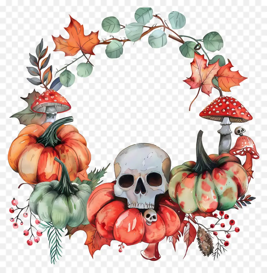 Guirlanda De Halloween，Guirlanda Com Caveira E Abóboras PNG