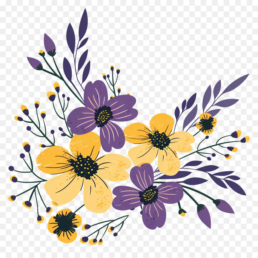 Canto Das Flores，Canto Floral Roxo E Amarelo PNG