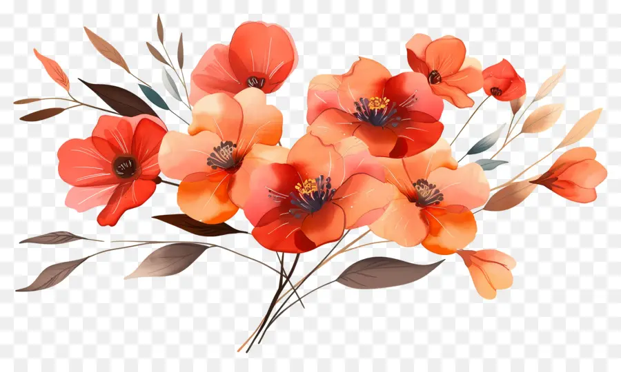 Flores De Outono，Flores Laranja E Vermelha PNG