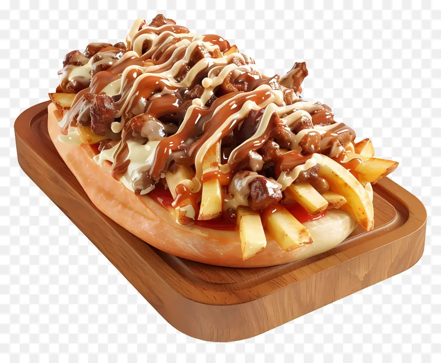 Poutine，Batatas Fritas Recheadas Com Carne PNG