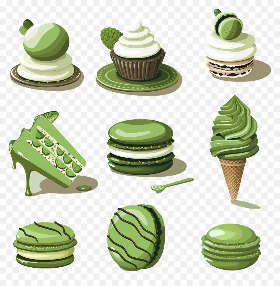 Sobremesas Matchá，Macarons Verdes E Sorvete PNG