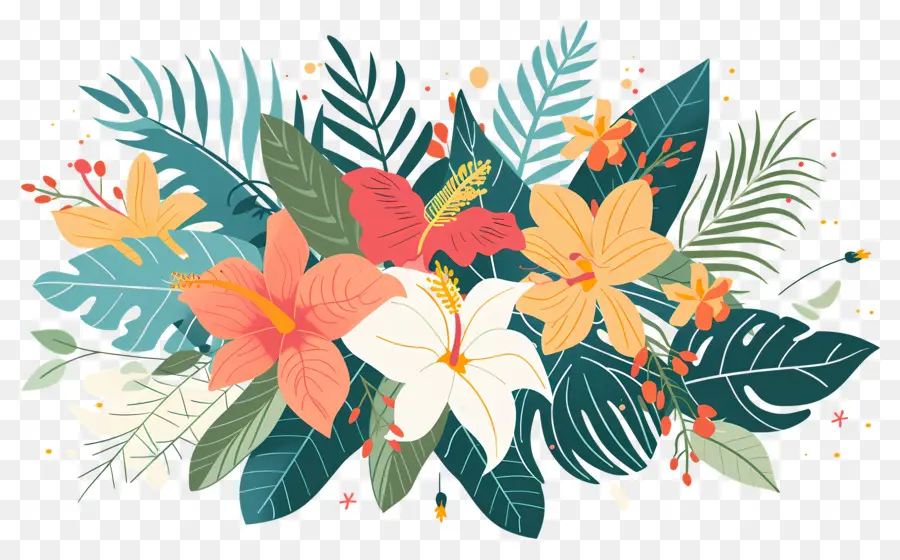 Flores Tropicais，Folhas PNG