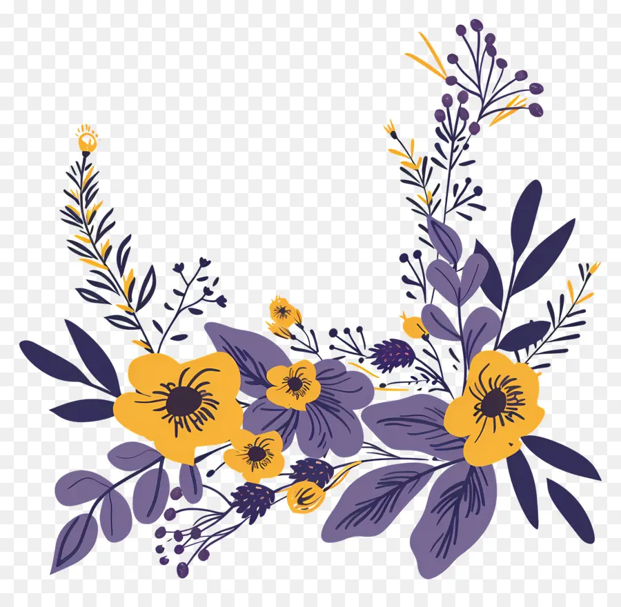 Canto Das Flores，Canto Floral Roxo E Amarelo PNG