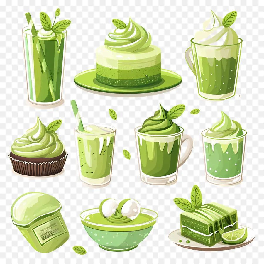 Sobremesas Matchá，Cupcakes E Macarons Verdes PNG