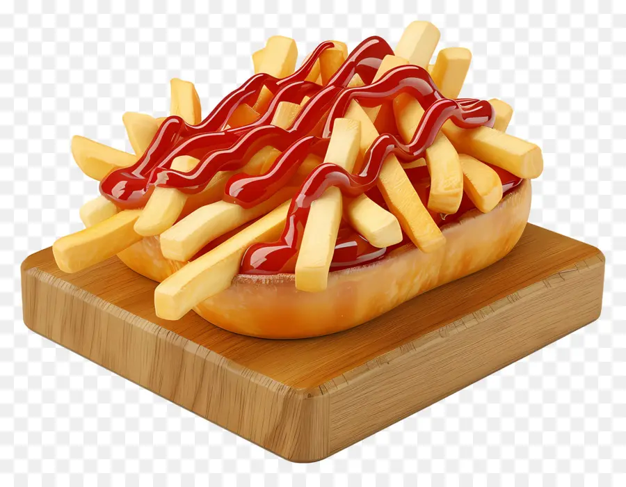 Poutine，Batatas Fritas Com Ketchup PNG