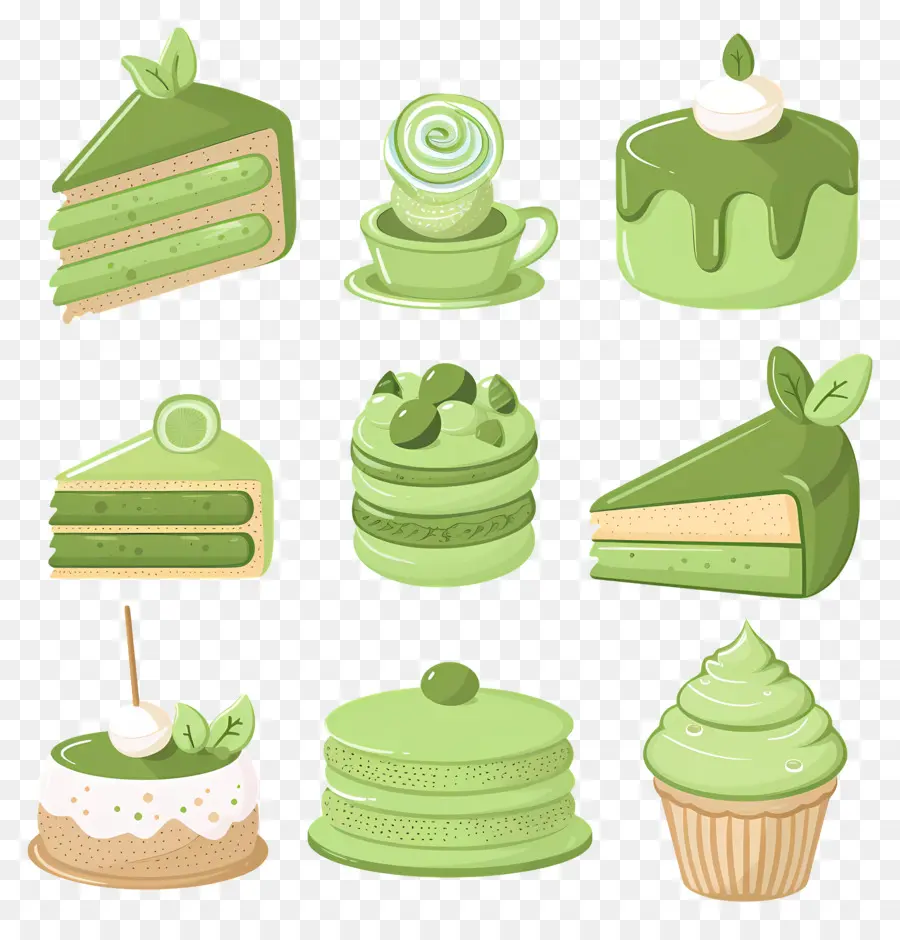 Sobremesas Matchá，Pastelaria Verde PNG