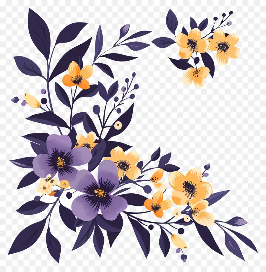 Canto Das Flores，Canto Floral Roxo E Amarelo PNG