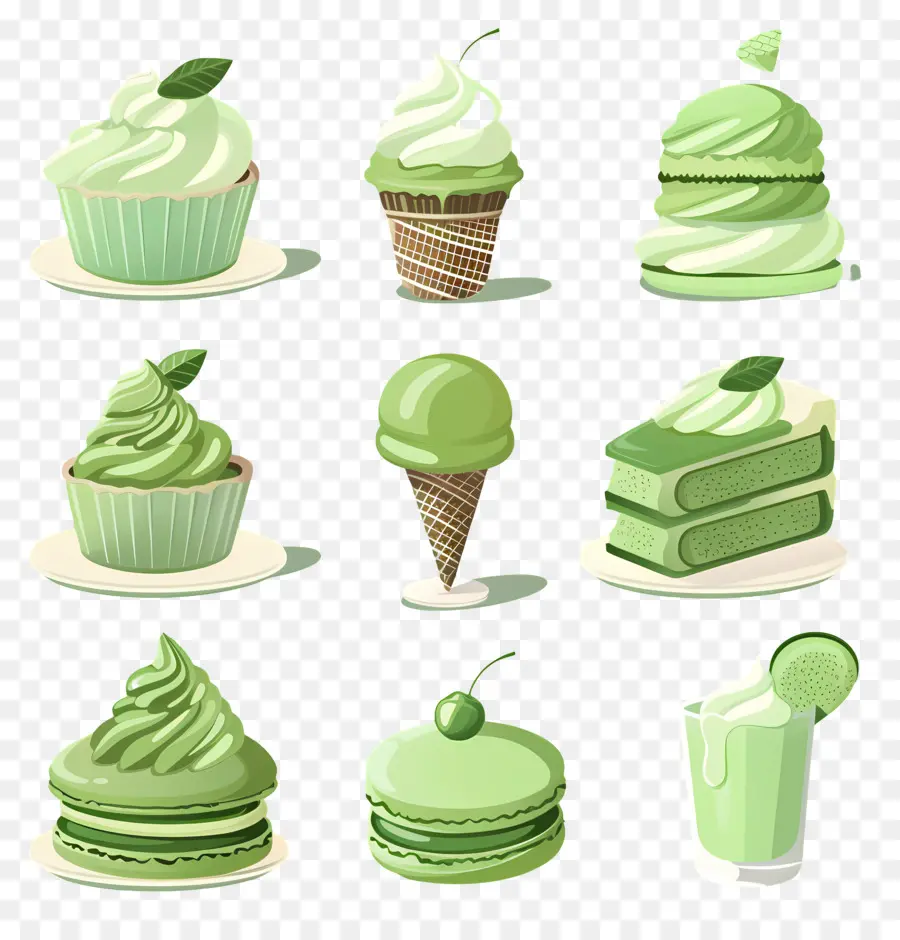 Sobremesas Matchá，Macarons Verdes E Sorvete PNG