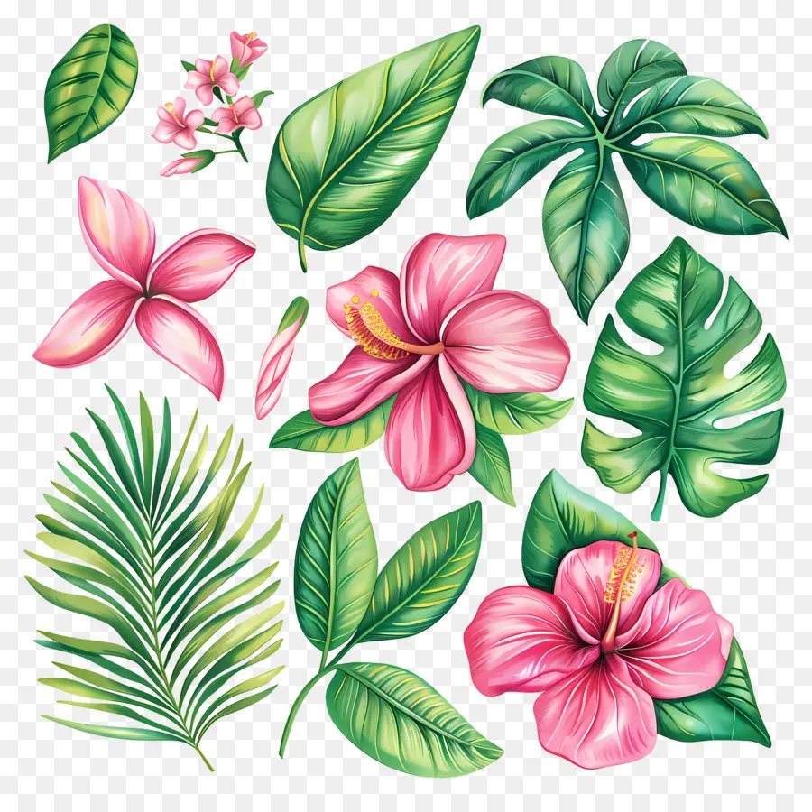 Flores Tropicais，Flores E Folhas Tropicais PNG