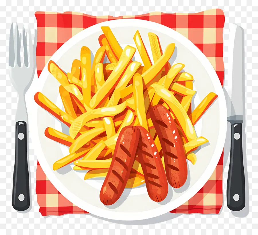 Salchipapa，Batatas Fritas E Salsicha PNG