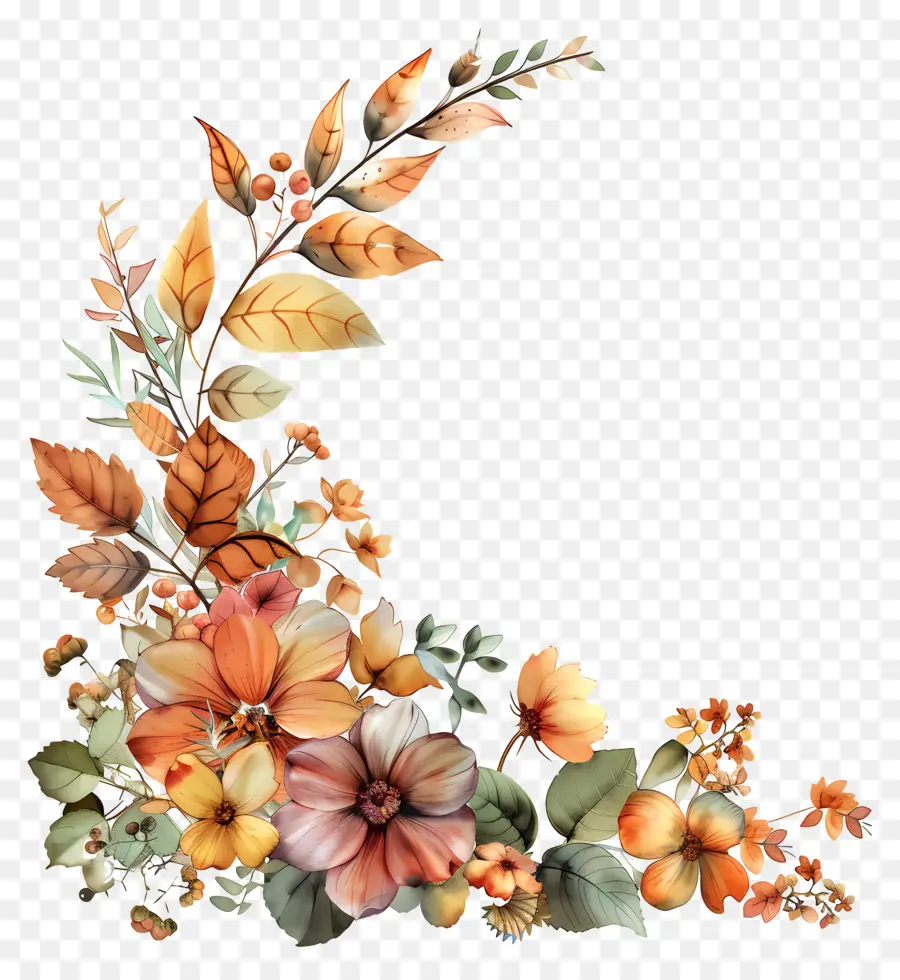 Flores De Outono，Flores Vermelhas E Laranjas PNG