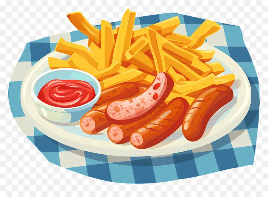 Salchipapa，Batatas Fritas E Salsichas PNG