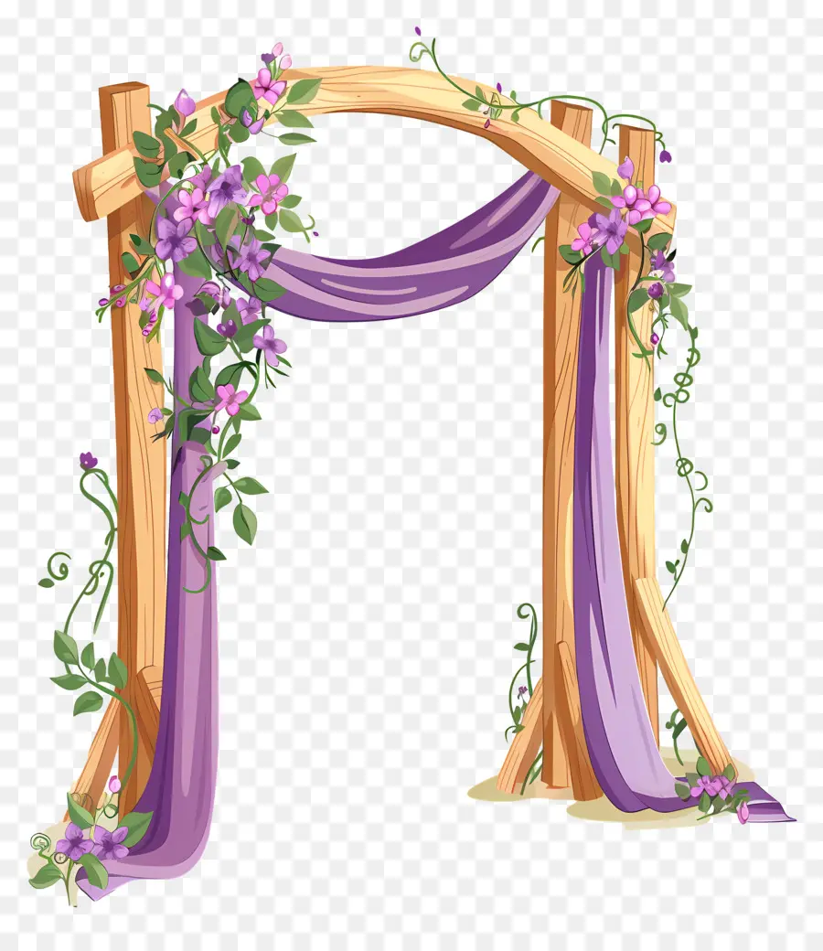 Arco De Casamento，Arco De Madeira Com Cortinas Roxas PNG