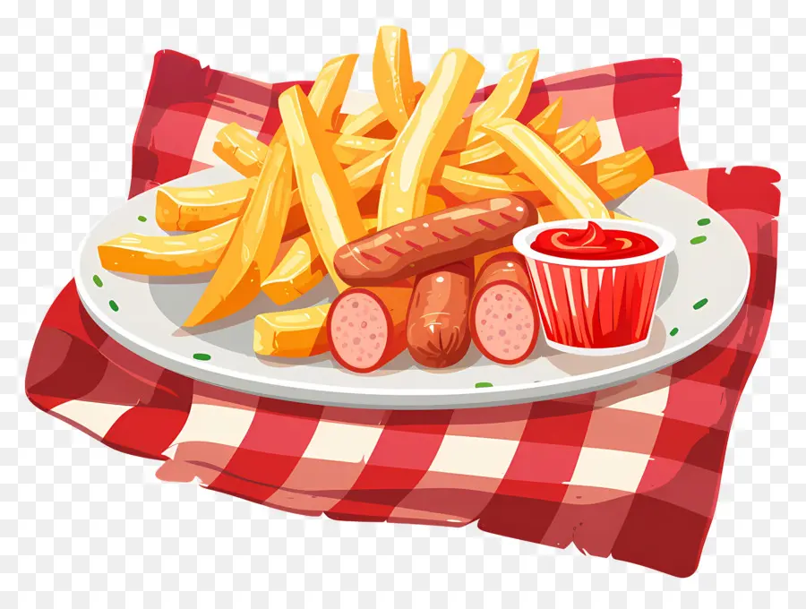 Salchipapa，Batatas Fritas E Salsichas PNG