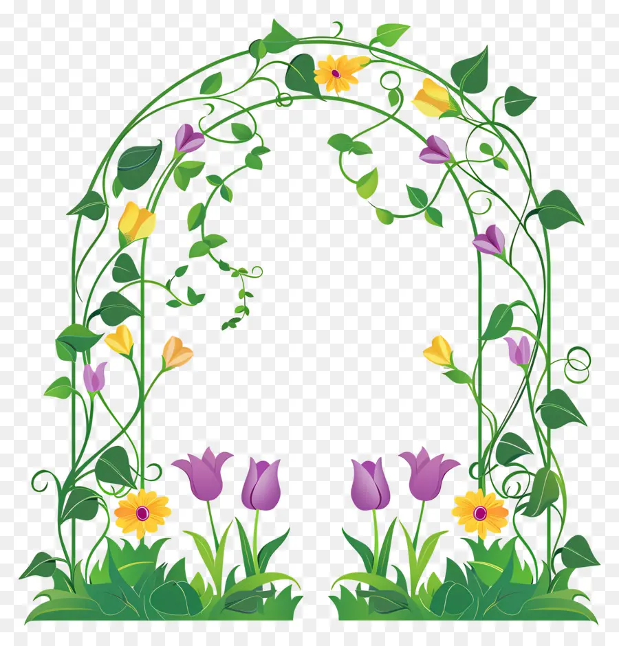 Arco De Flores，Arco Verde Com Tulipas Coloridas PNG