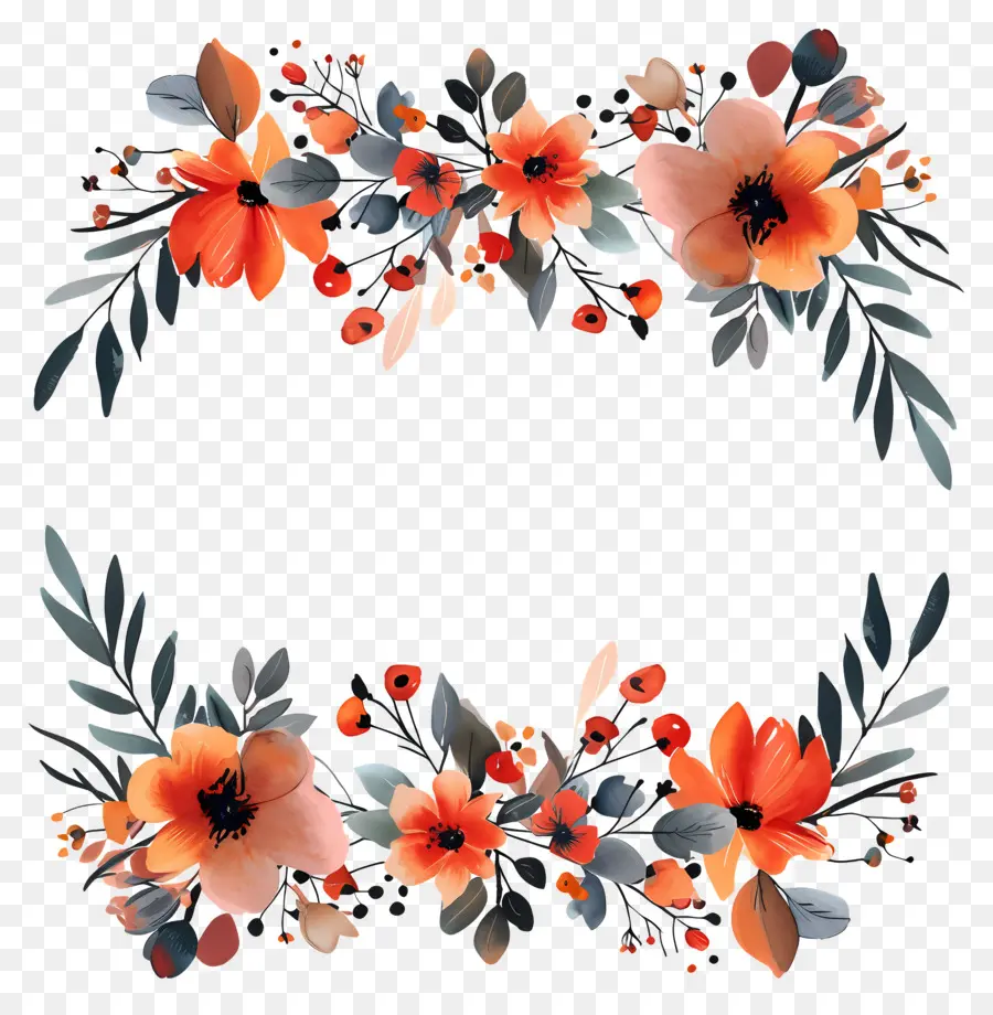 Flores De Outono，Flores Vermelhas E Laranjas PNG