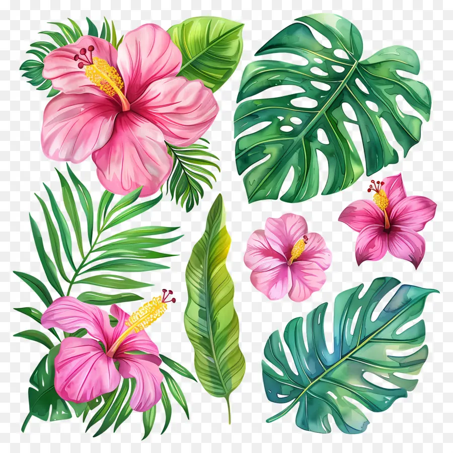 Flores Tropicais，Flores E Folhas Tropicais PNG