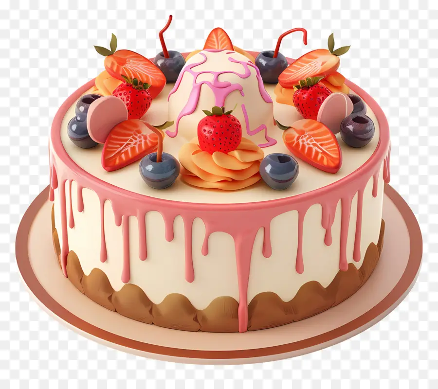 Bolo 3d，Bolo De Frutas PNG