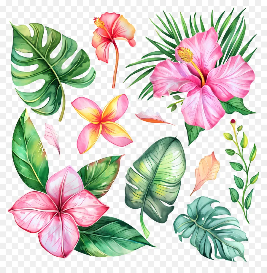 Flores Tropicais，Flores E Folhas Tropicais PNG