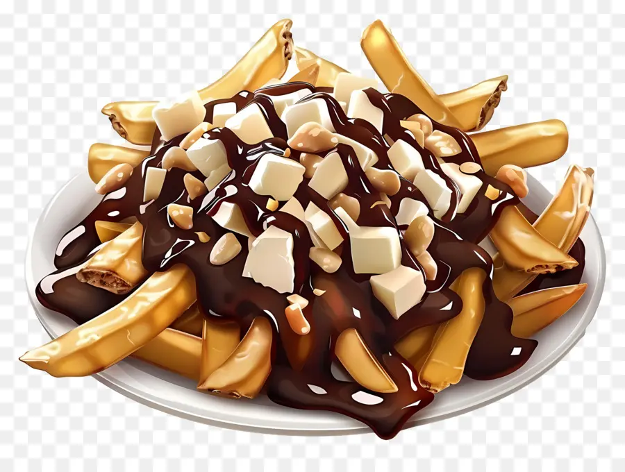 Poutine，Batatas Fritas Com Calda De Chocolate PNG