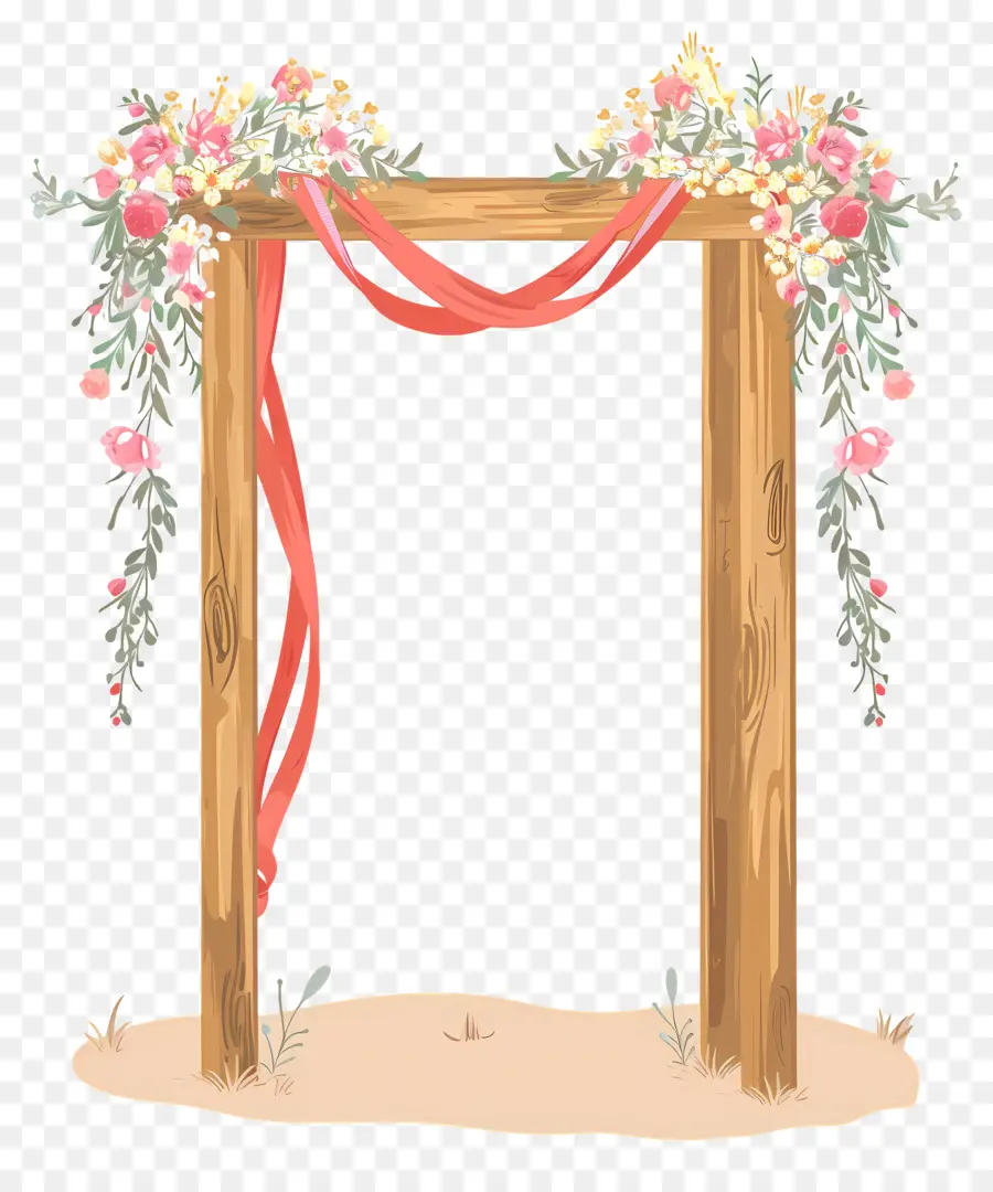 Arco De Casamento，Arco De Madeira Com Fita Vermelha PNG