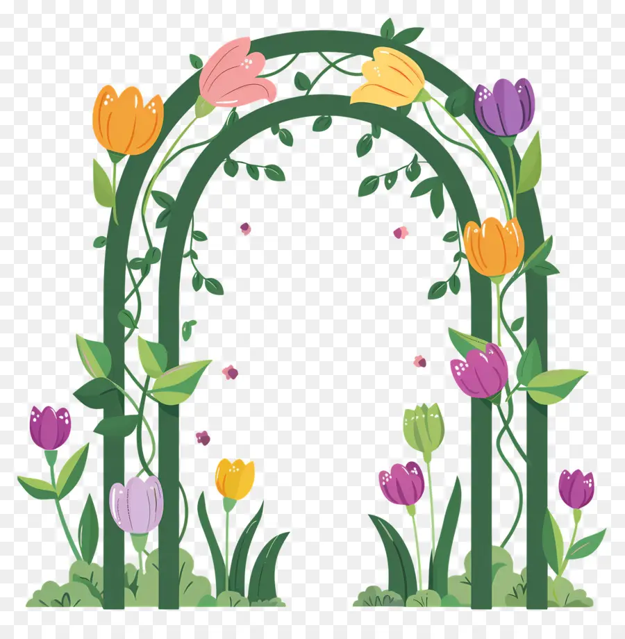 Arco De Flores，Arco Verde Com Tulipas Coloridas PNG