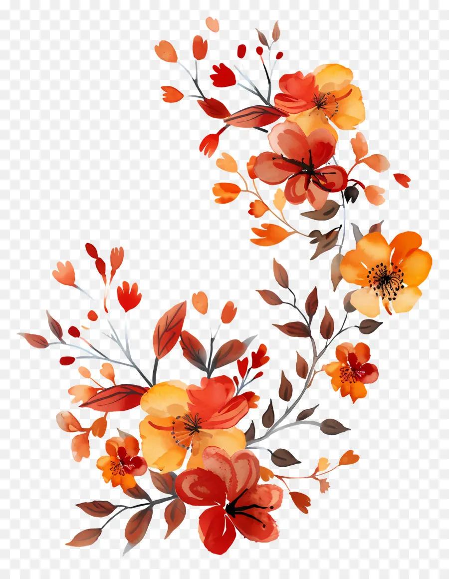 Flores De Outono，Flores Vermelhas E Laranjas PNG