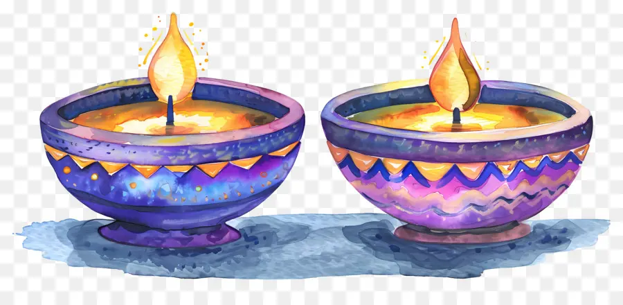 Diwali Diya，Lâmpadas De óleo Coloridas PNG