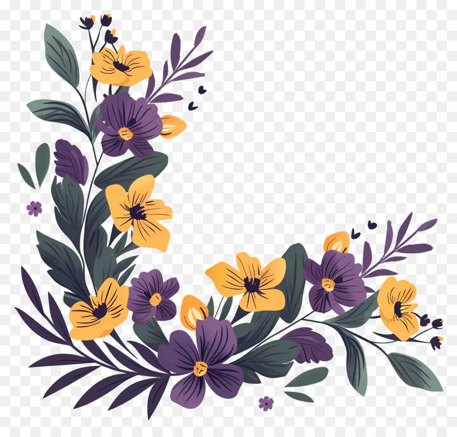 Canto Das Flores，Canto Floral Roxo E Amarelo PNG