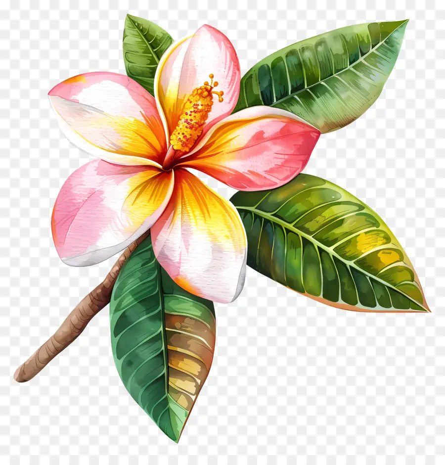 Flor De Pluméria，Folhas PNG