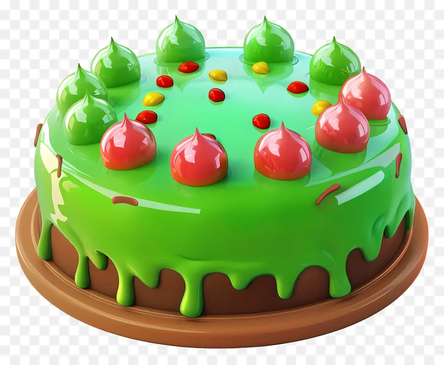 Bolo 3d，Bolo De Gotejamento Verde PNG