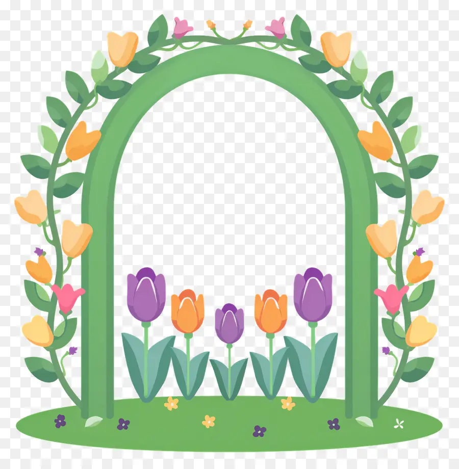 Arco De Flores，Arco Verde Com Tulipas Coloridas PNG