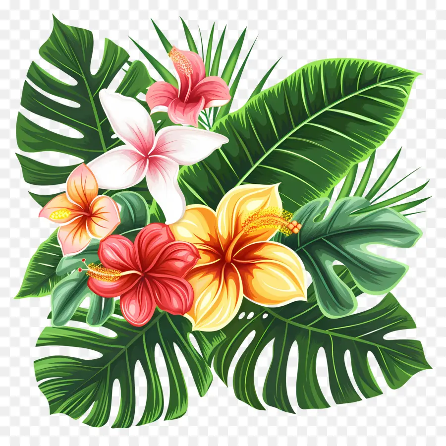 Flores Tropicais，Flores E Folhas Tropicais PNG