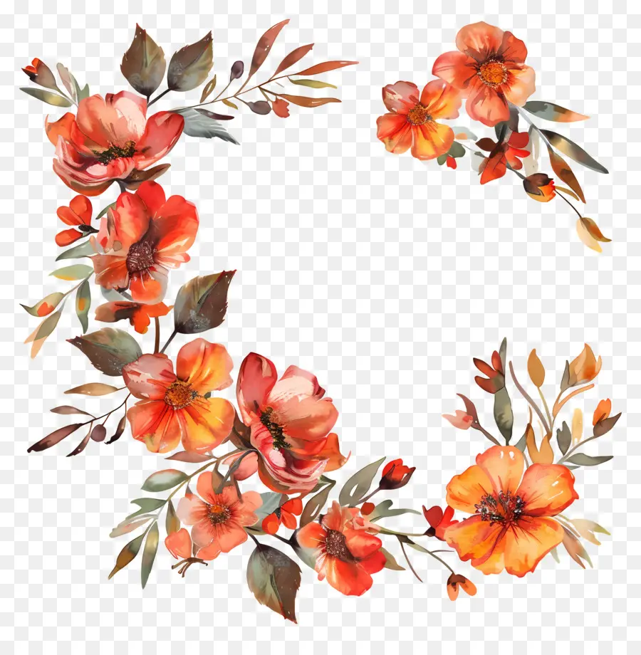 Flores De Outono，Flores Vermelhas E Laranjas PNG