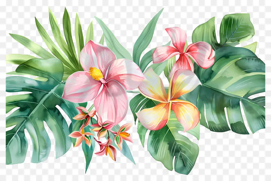 Flores Em Aquarela，Flores Tropicais PNG