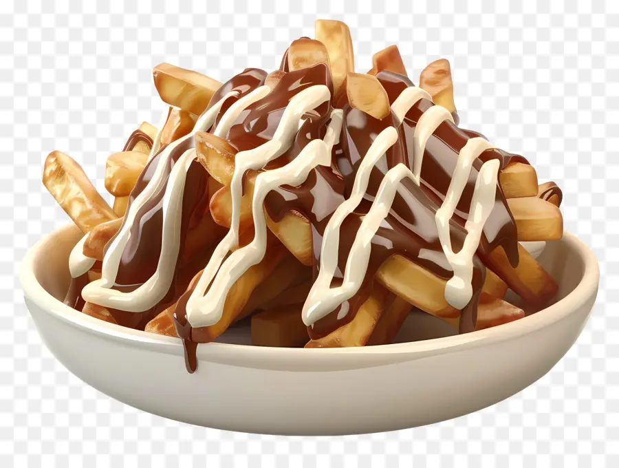 Poutine，Batatas Fritas Com Chocolate E Creme PNG