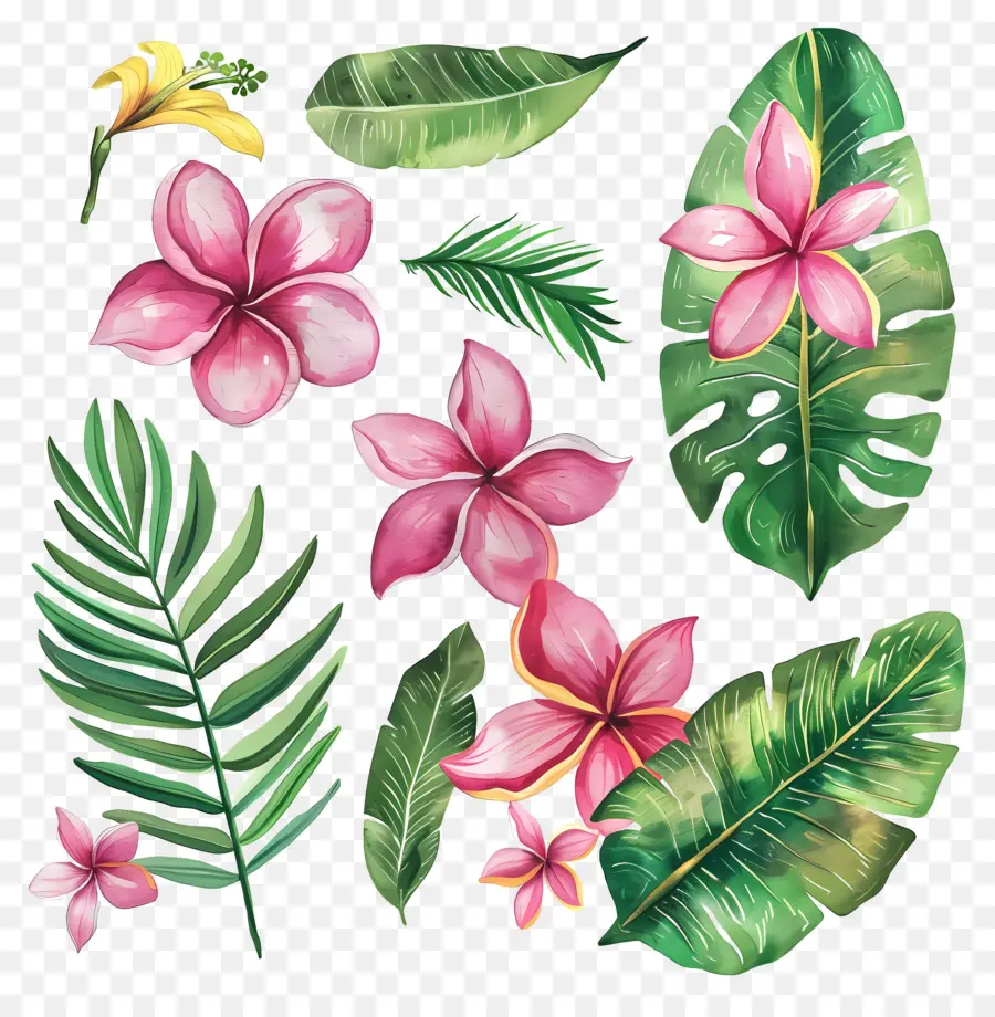 Flores Tropicais，Flores E Folhas Tropicais PNG