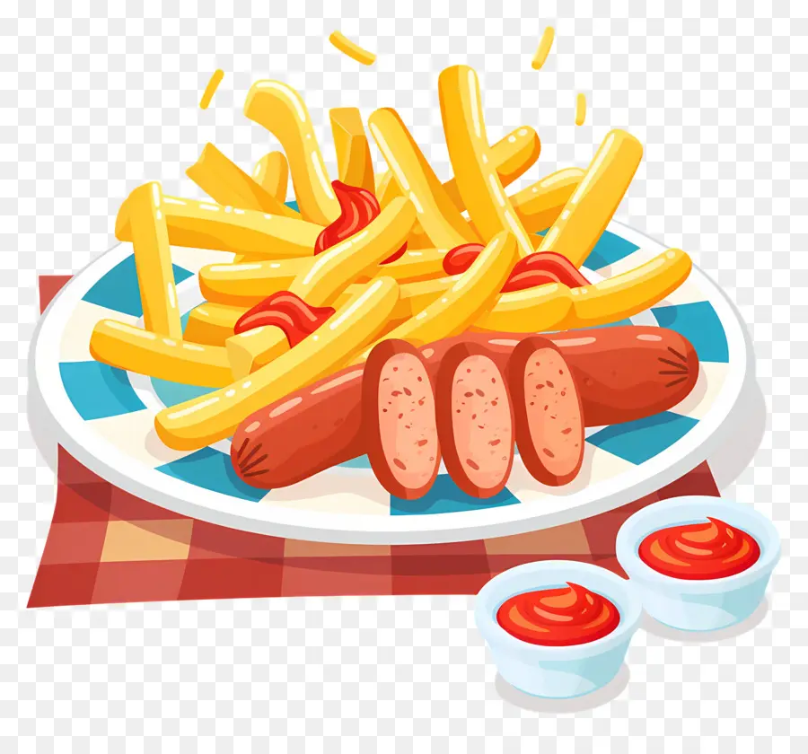 Salchipapa，Batatas Fritas E Salsichas PNG