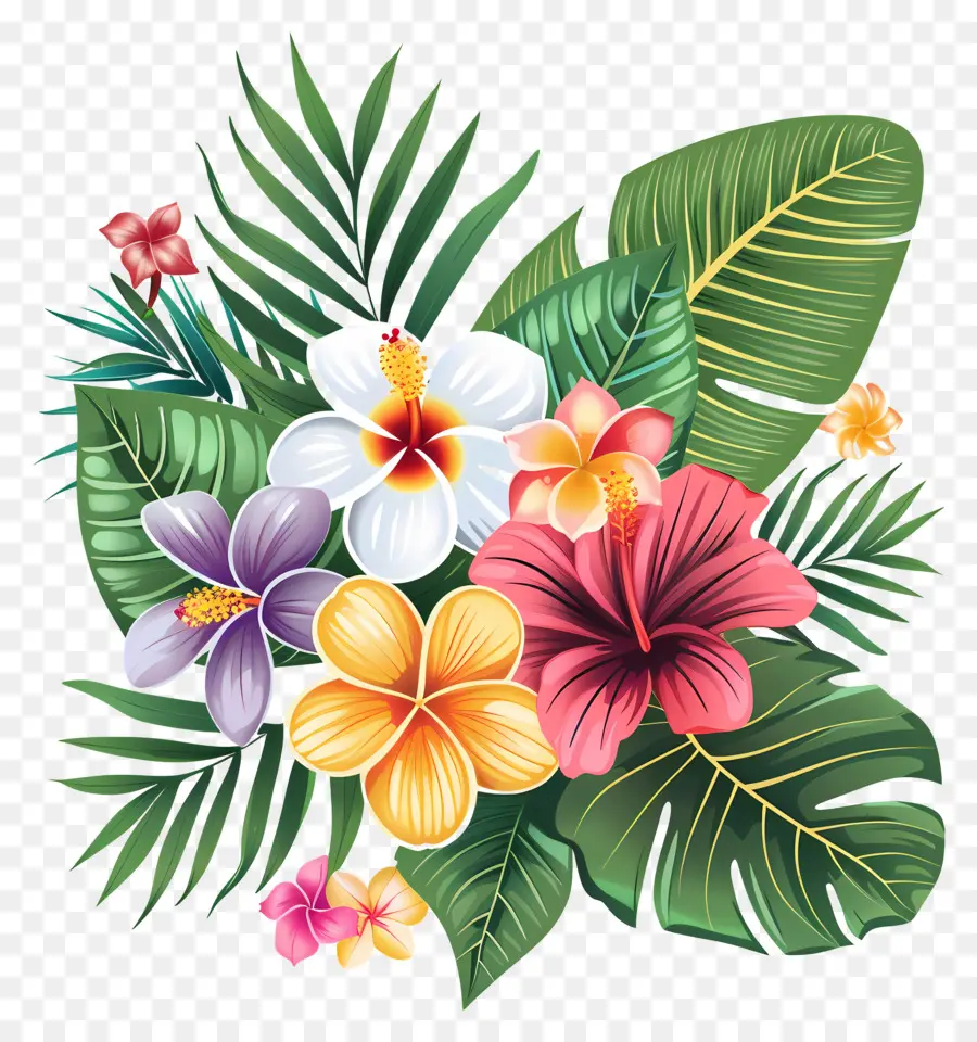 Flores Tropicais，Flores E Folhas Tropicais PNG