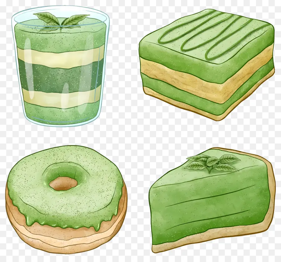 Sobremesa Matchá，Pastelaria Verde PNG