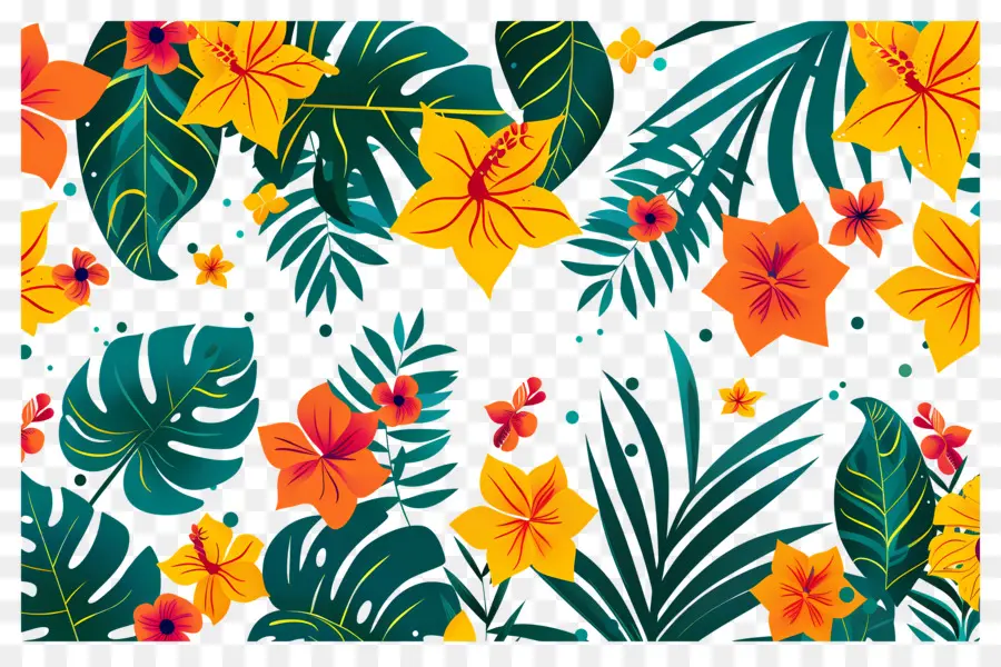 Flores Tropicais，Folhas E Flores Tropicais PNG