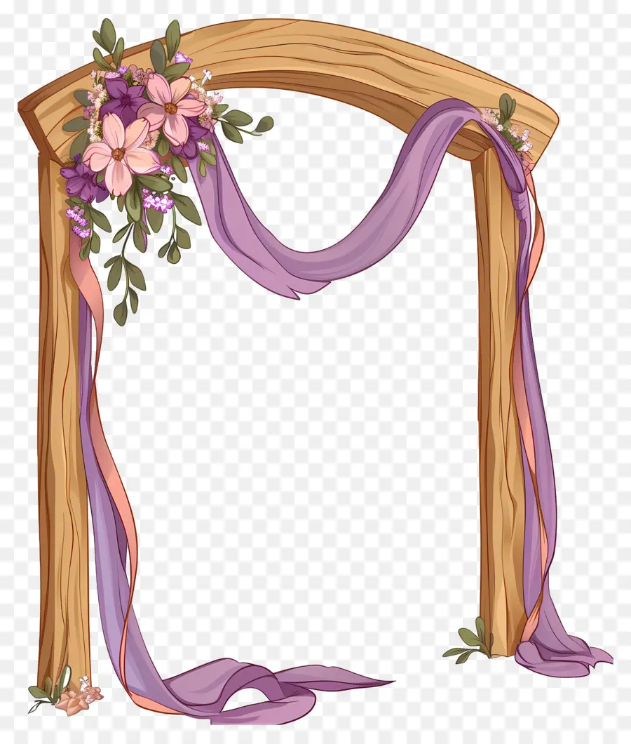 Arco De Casamento，Arco De Madeira Com Cortinas Roxas PNG