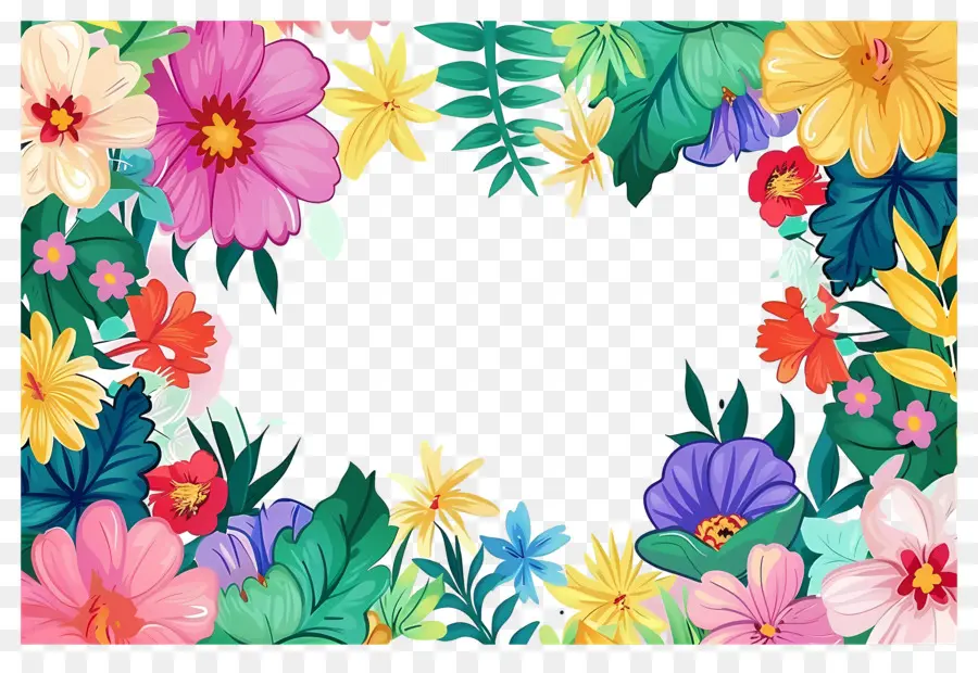 Moldura Floral，Moldura Floral Colorida PNG